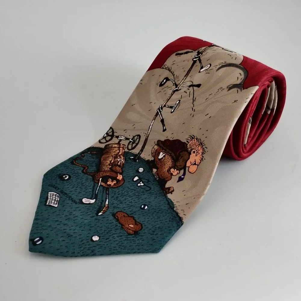 VTG Gary Patterson Frustrated Golfer Novelty‎ Tie Balancine Hot Cakes Red Golf